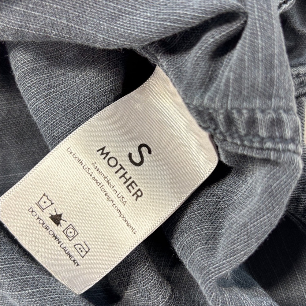 MOTHER Gray collard button down linnen blend long sleeve pocket shirt S - Picture 11 of 13